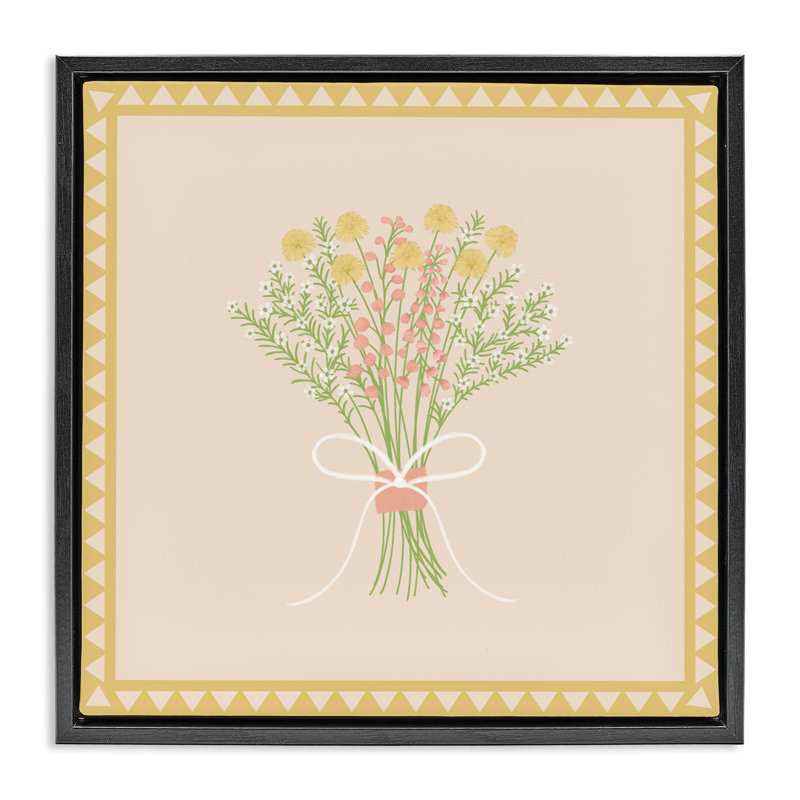 Cadre flottant à bordure jaune avec un bouquet de printemps, design par Adrienne Morris, Cadre flottant noir de jais
