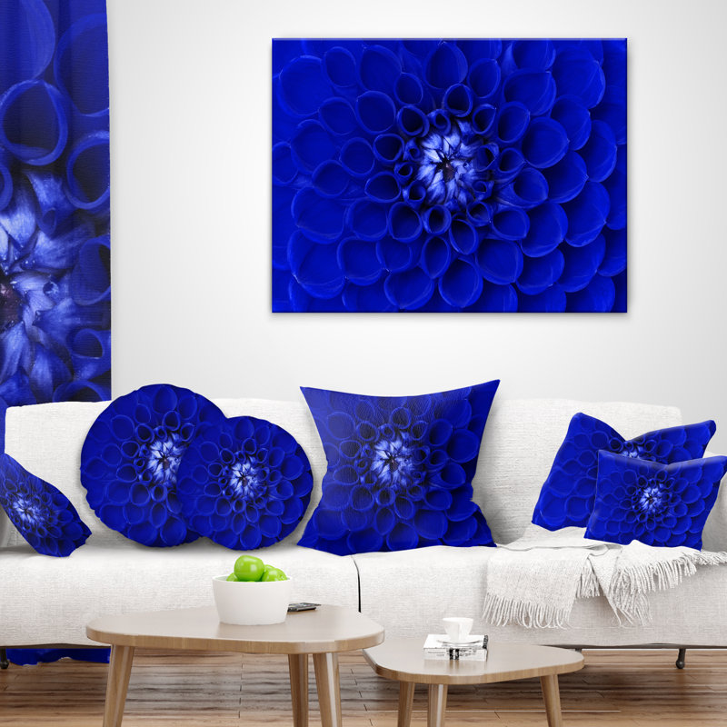 Motif abstrait de fleurs bleues abstraites, 16 po x 1 po, Coussin décoratif