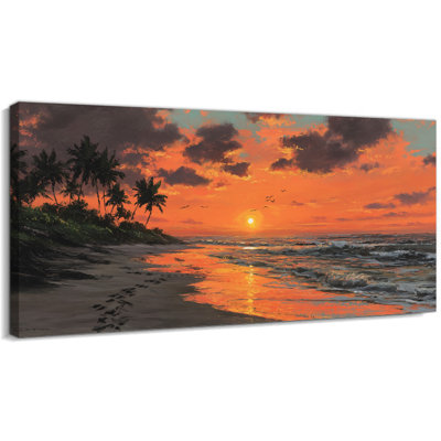  Art mural sur toile Tropical Beach Sunset, décoration murale bord de mer pour le salon ou la chambre à coucher, œuvre d'art tendue tendue sur châssis, 20 x 40 po