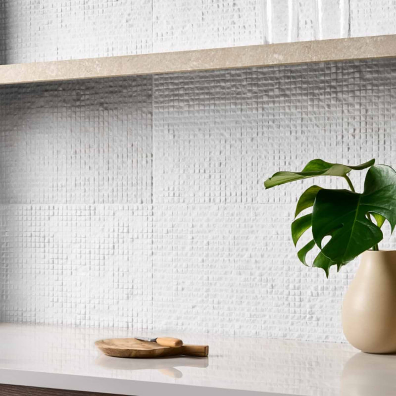 Rakestone 12x24 3D Honed Limestone Stone Tile, Bianco Ice White, Marble, Cube 3D