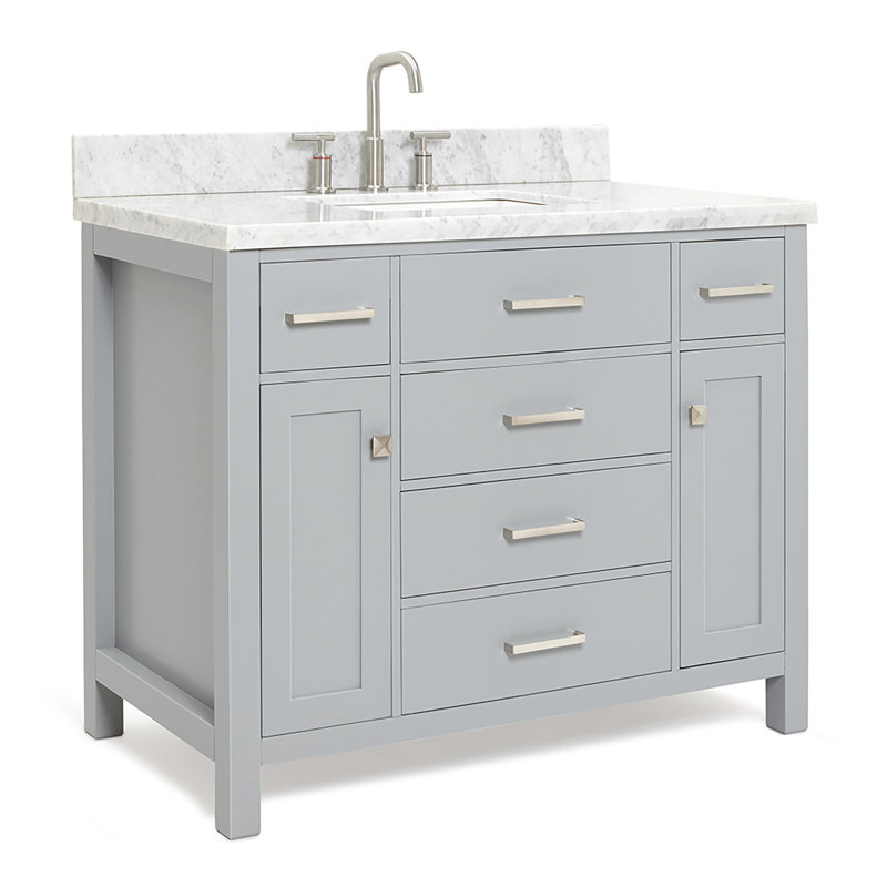 Abbate 42" Single Bathroom Vanity with Carrara White Marble Top, Gray