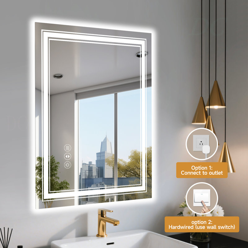 Miroir de salle de bain à DEL sans cadre 20 po x 28 po, miroir intelligent, 20,02 po x 28,02 po
