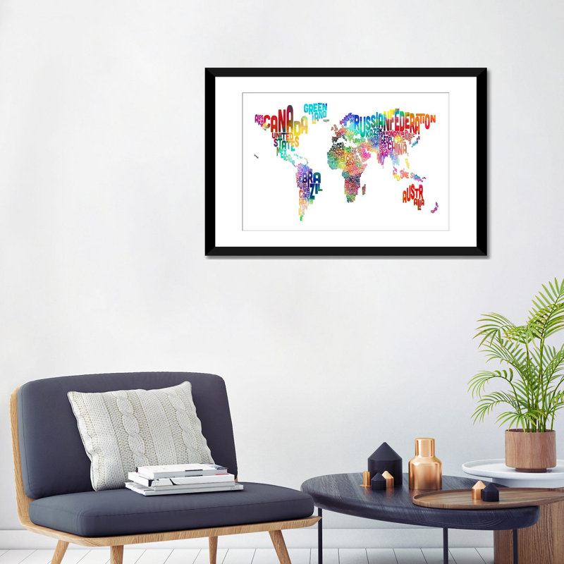 Carte typographique du monde par Michael Tompsett - Impression sur toile tendue sur châssis, H 16 po x l 24 po x P 1 po