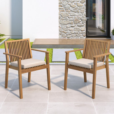 Ensemble de 2 chaises de salle à manger d'extérieur avec coussin moelleux et dossier à lattes