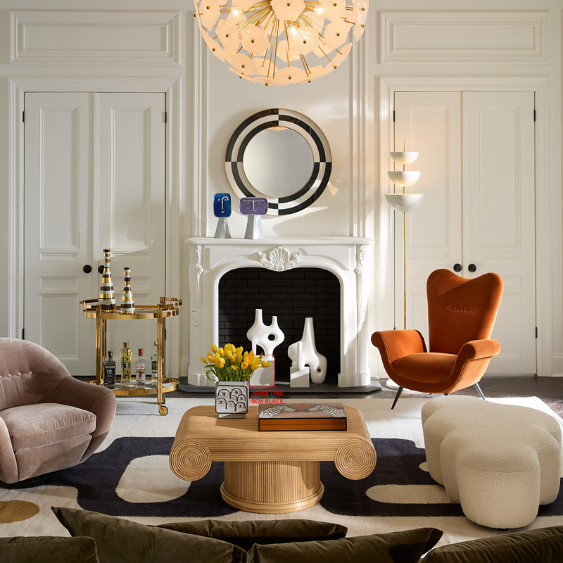 36" Black, White, and Gold Op Art Wall Mirror