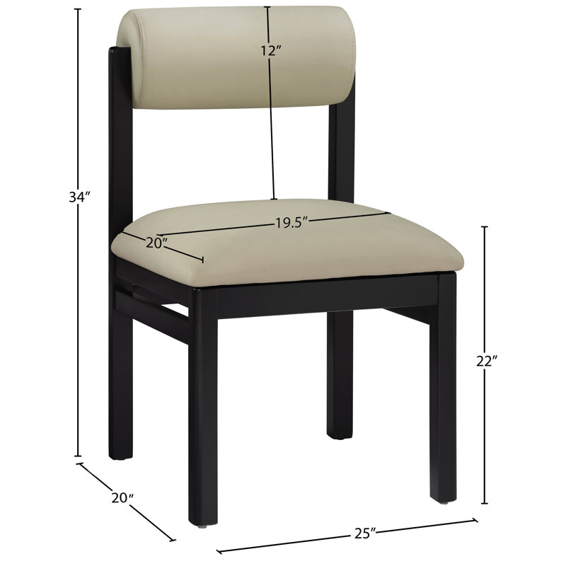 Chaise rembourrée en cuir Frakes Vegan, Cuir taupe végétalien, Teinte noire