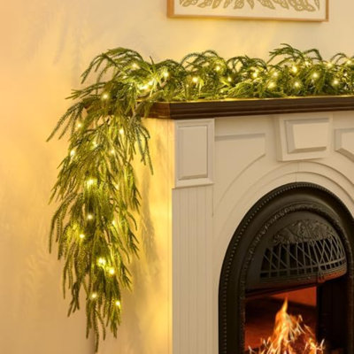 Guirlande de Noël 9 pi avec lumières pour manteau de cheminée, guirlande pré-éclairée
