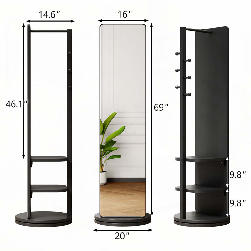 Portemanteau pivotant sur 360 ° avec miroir, Noir