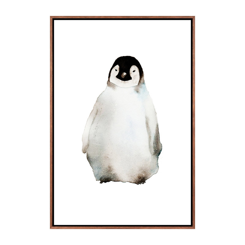 Art pingouin, H 26 po x l 18 po x P 1,5 po, Toile avec cadre en bois brun
