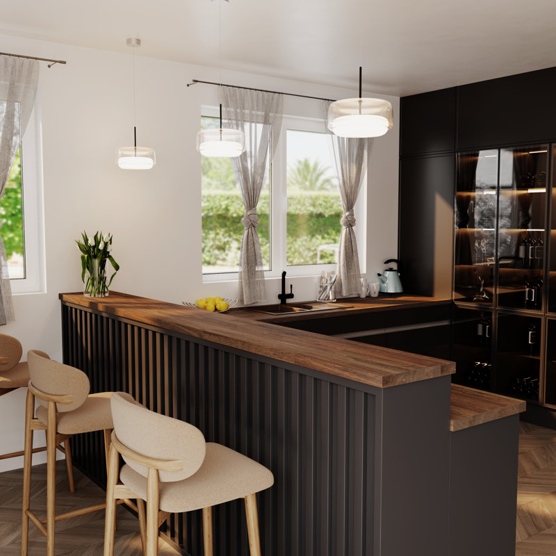 Planche de comptoir en bois massif de type « butcher block » - Quincaillerie non incluse, Acacia - Walnut - Finished