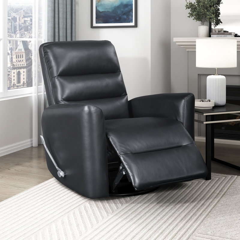  Wilner 35" Modern & Contemporary Glider Breathable Swivel Faux Leather Reclining Chair with 360° Swivel & Gentle Gliding