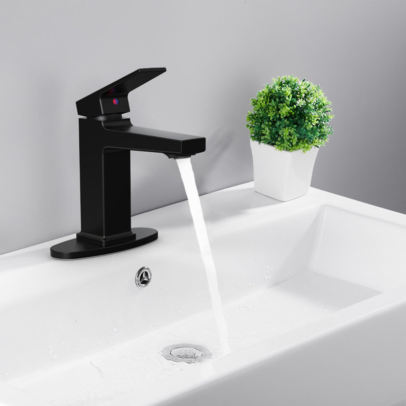 Matte Black Single Handle Bathroom Faucet With Deck For 1 Or 3 Holes,Laundry Vanity Sink Faucet With Two 9/16" Hoses