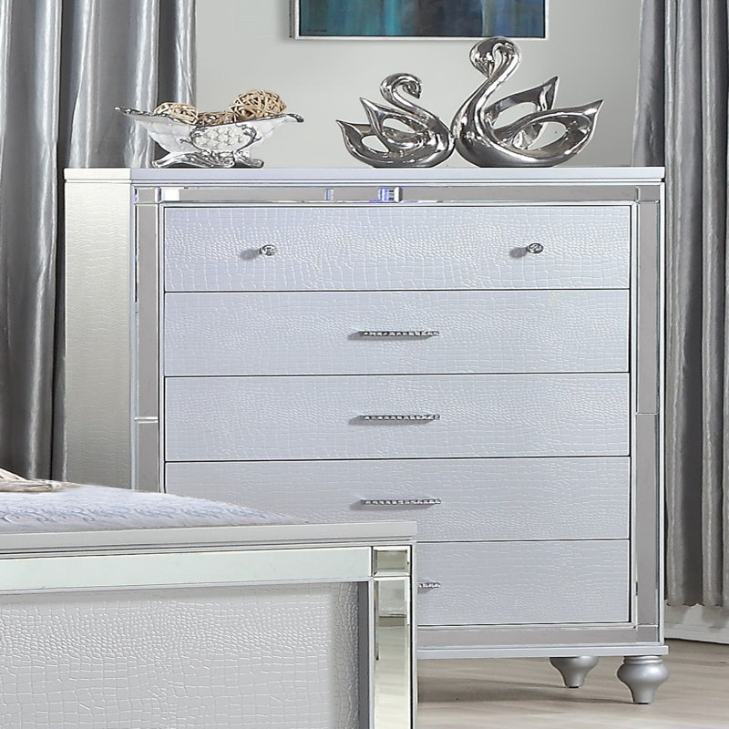 Commode 5 tiroirs Sterling, Argent argent