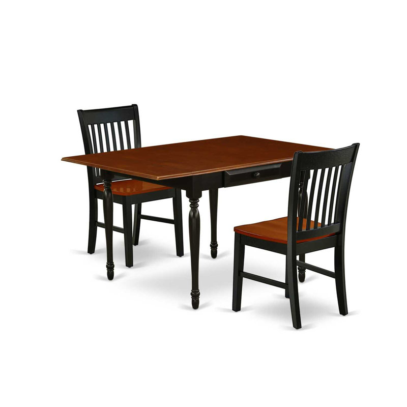  Solid Wood Top with Dropleaf Dining Table Set, Black/Cherry, Black/Cherry, 3 Pieces: 1 Table, 2 Chairs