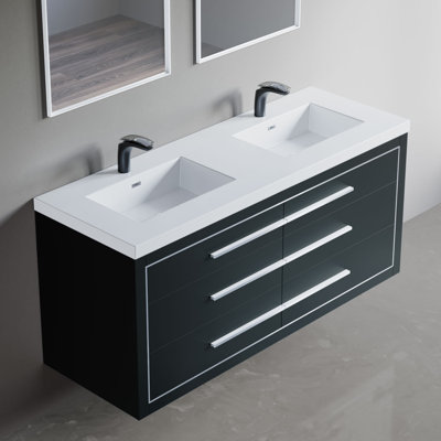 Meuble-lavabo mural double 61 po avec surface solide 61 po