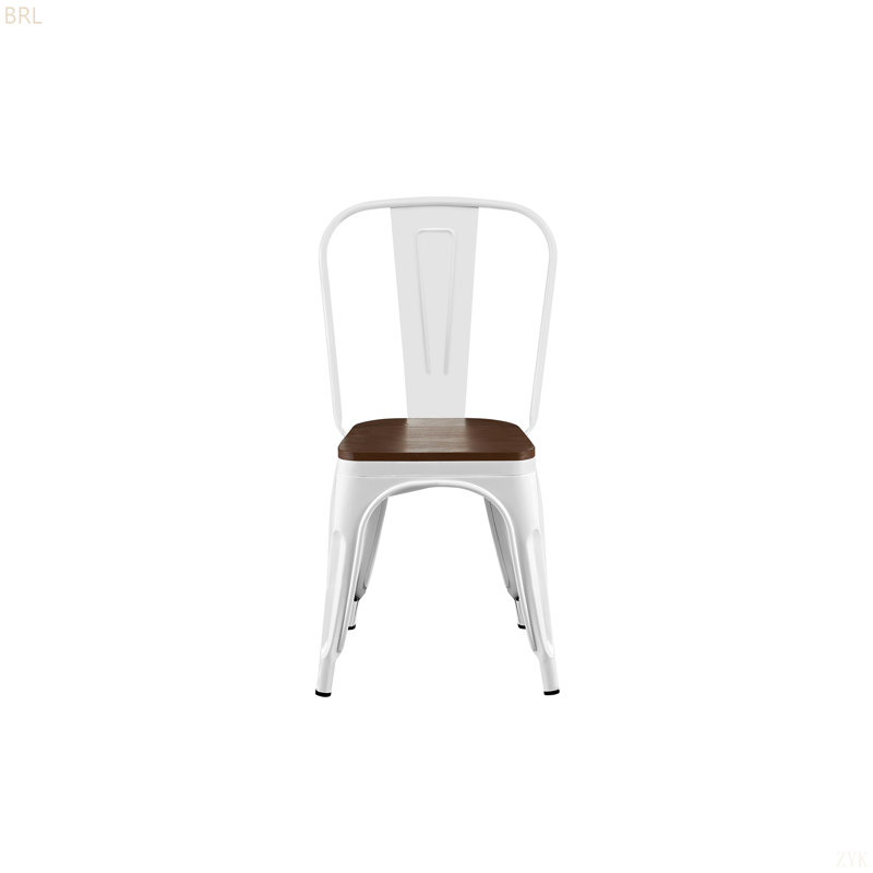Chaises de salle à manger en métal noir ultrabrillant avec siège en bois noyer empilable d'une hauteur de 18 pouces, intérieur extérieur, surface légère facile à nettoyer, assemblage facile, conception moderne durable