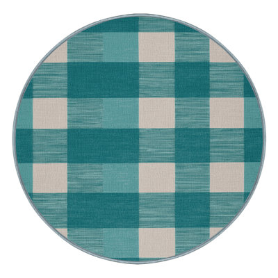Machine Washable Checkered Blue Area Rug