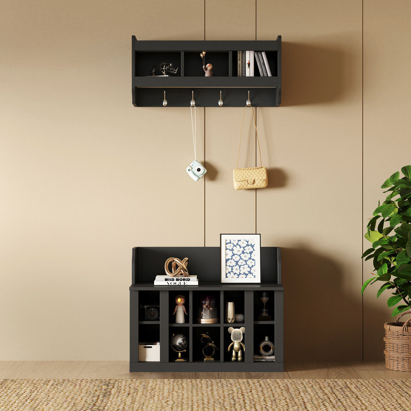 Arbre d'entrée avec rangement pour chaussures Raequawn, Noir