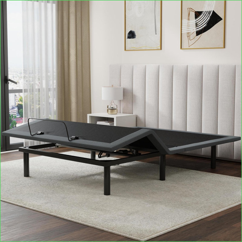 Twin XL Metal Adjustable Bed Base with Massage, Anti-Snore &amp; Head/Foot Adjustments for Bedroom, Blue/Gray, Twin XL