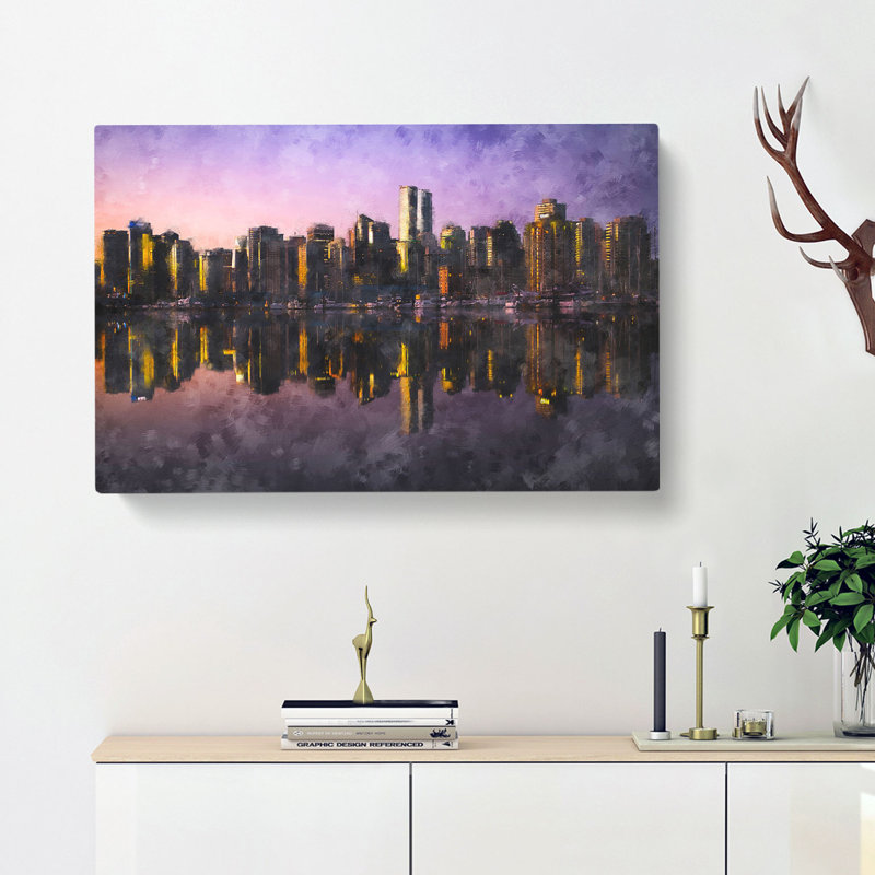 Sketch Of The Vancouver Skyline Painting - Wrapped Canvas Print, 40cm H x 60cm W x 3cm D