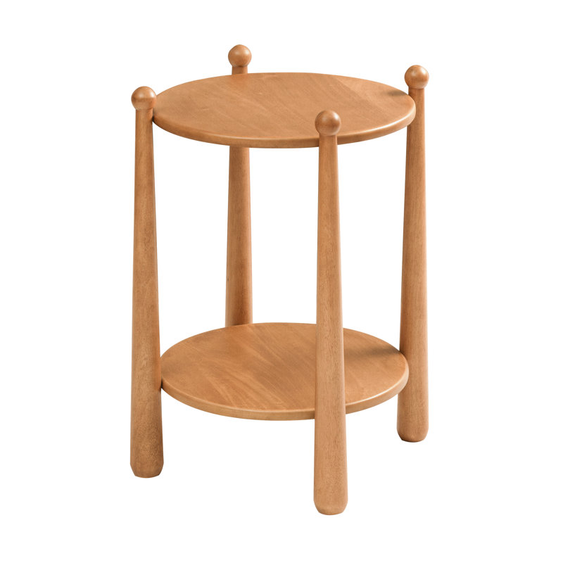 Pablo Solid Wood End Table with 2-Tier Storage, Mid Tone Honey