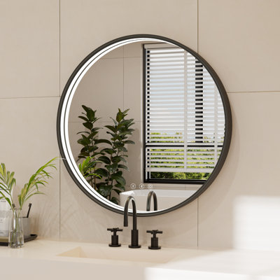 Frame Round LED Bathroom Mirror, Dual Bluetooth Speakers, Anti-Fog, 3 Color Temperature & Dimmable Light, IP54 Waterproof, ETL Certified