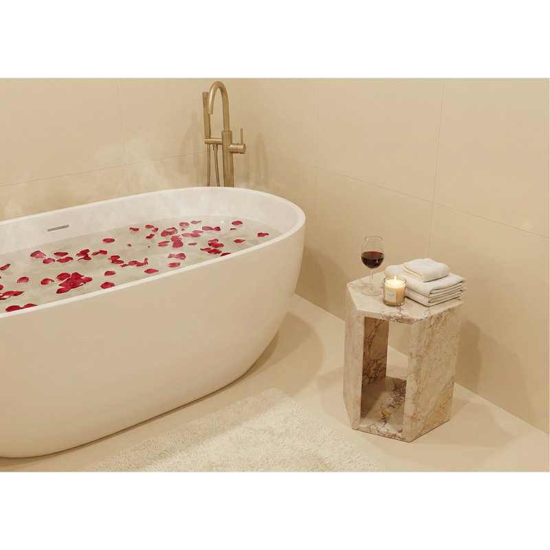 Luxury Pink Natural Marble Pedestal Table, Polished And Waterproof, 16cm Wide Drink Stand, High - Quality Stone,