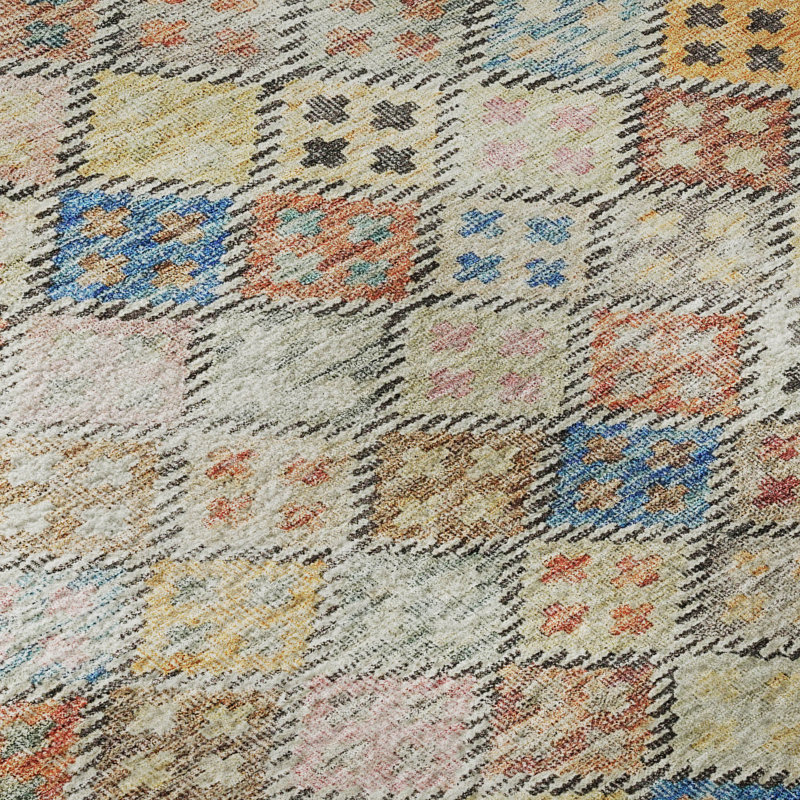 Premium Machine Washable Janicki AMF1081 Geometric Rug, Rectangle 1 pi 8 po x 2 pi 6 po