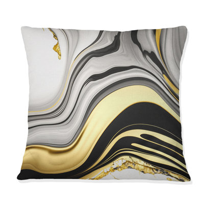 Abstract Geode Marble Waves Gold III - Abstract Printed Throw Pillow