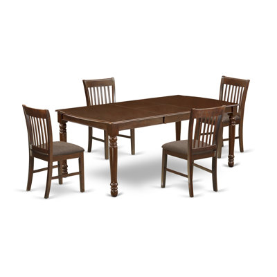 5 Piece Dinette Set for 4 Includes a Rectangle Dining Table with Butterfly Leaf and 4 Linen Fabric Dining Room Chairs, 42x78 Inch, Mahogany