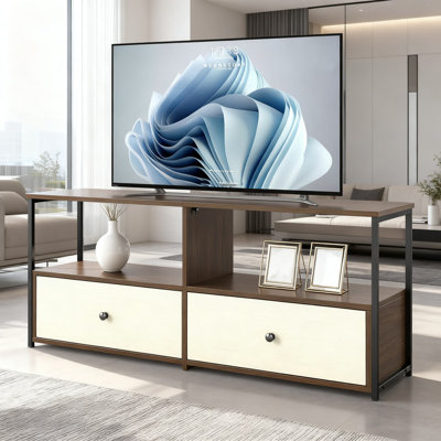 Modern TV Stand With Built-In Power Outlet & USB Ports, Storage Media Console With Drawers And Open Shelves For 43 To 55 Inch Tvs, Sturdy Wooden Entertainment Center For Living Room Or Bedroom