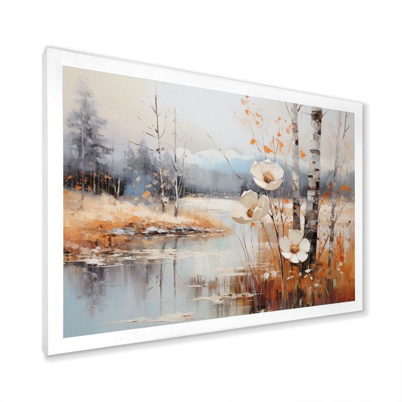 «Snow Flower Charm Evocating» sur toile, H 30 po x l 40 po x P 1,5 po, Cadre simple blanc
