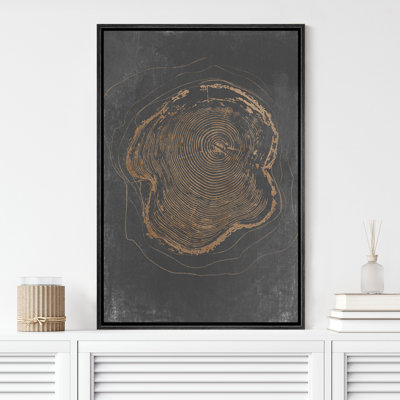 Tree Ring Dark Gray Wood Texture Artwork Minimalist Neutral Pictures Framed Canvas Print Wall Art