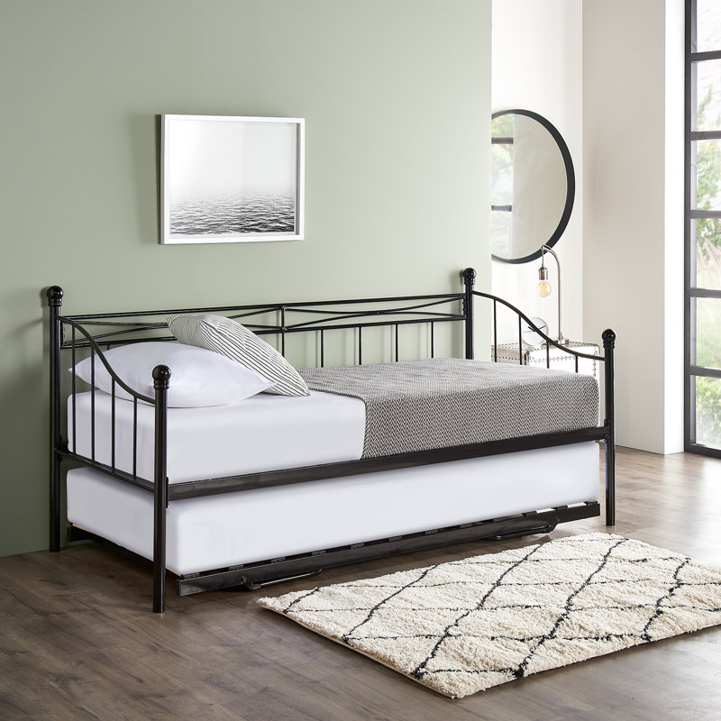Lara Single (3') Iron Day Bed with Trundle, Black