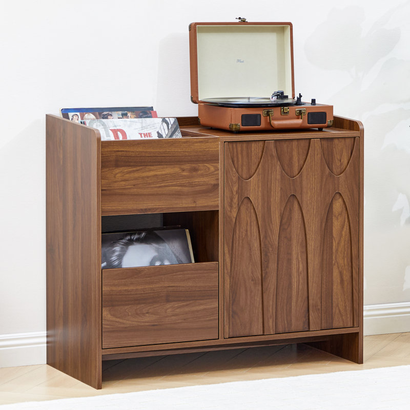 Record Player Stand with Vinyl Storage (35.4" W), Brown