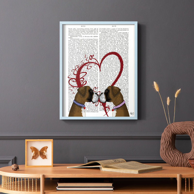 Boxer Love, reproduction encadrée - bois massif, Bleu, H 10 po x l 8 po