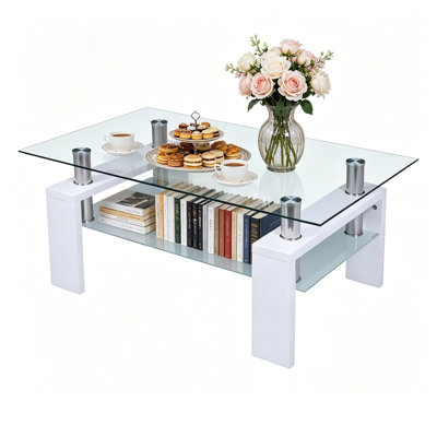 Rectangular Glass Coffee Table white