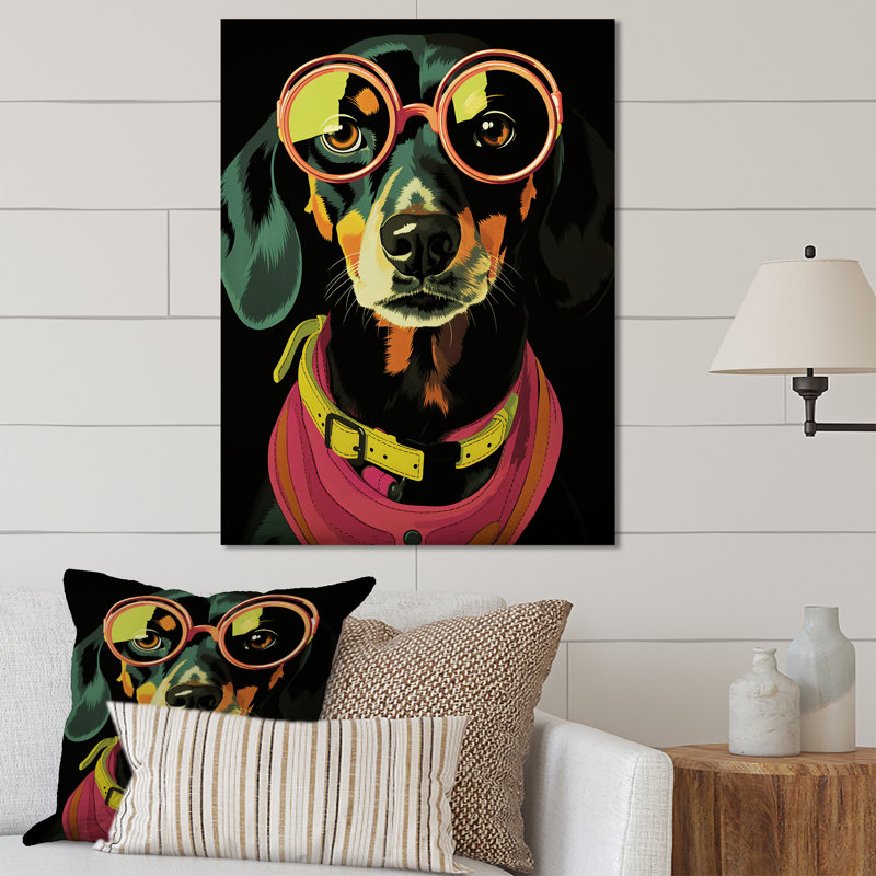Curious Popart Daschund Dog IV - chien, décoration murale en métal, H 32 po x l 24 po x P 1 po