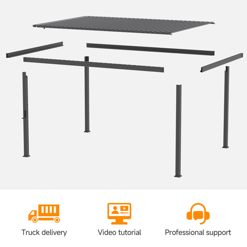 All-Weather Metal Frame Outdoor Pergola with Adjustable Louvered Roof, Patio Pergola Waterproof for Deck Porch Backyard, Gray
