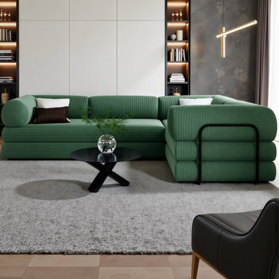Convertible Corduroy L-Shaped Sectional Sofa Bed – Modular Luxury Comfort for Apartments & Living Rooms