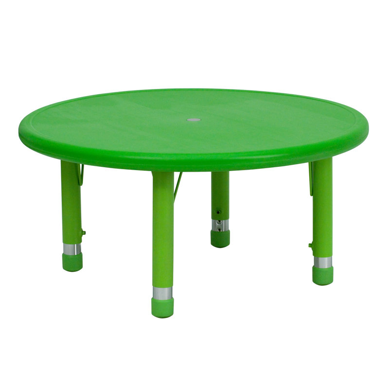 Table d'activités ronde Goddard 33 po en plastique, hauteur réglable - Table scolaire pour 4 personnes, Vert