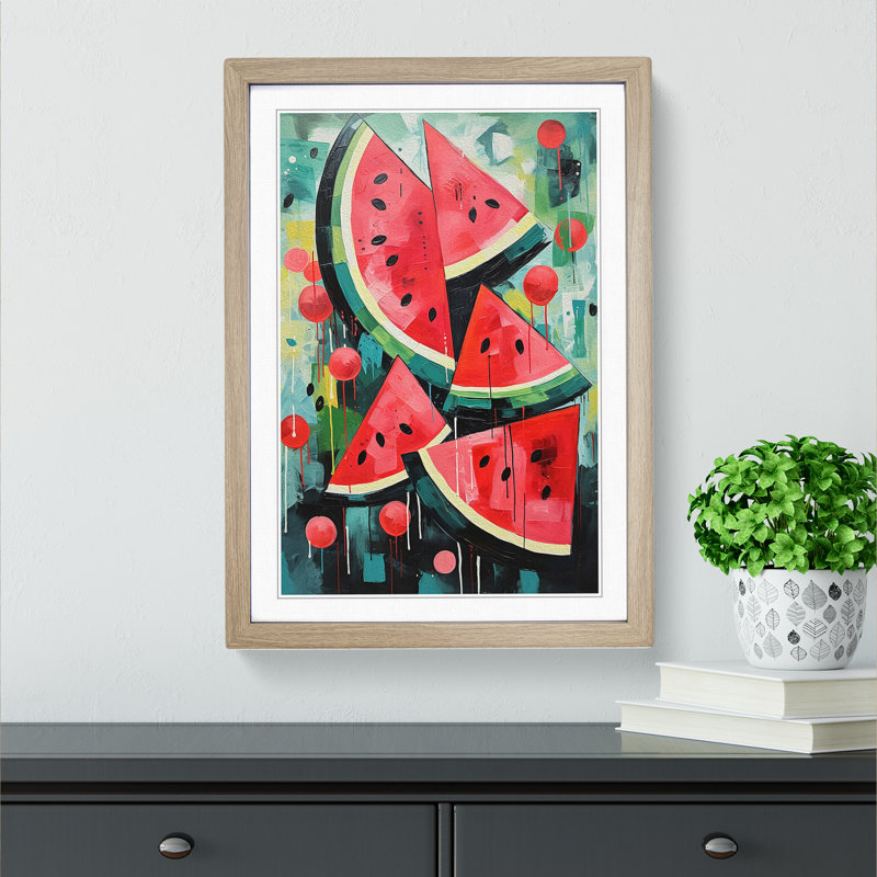 Watermelon Abstract - Framed Print, Oak, 46cm H x 34cm W x 2cm D