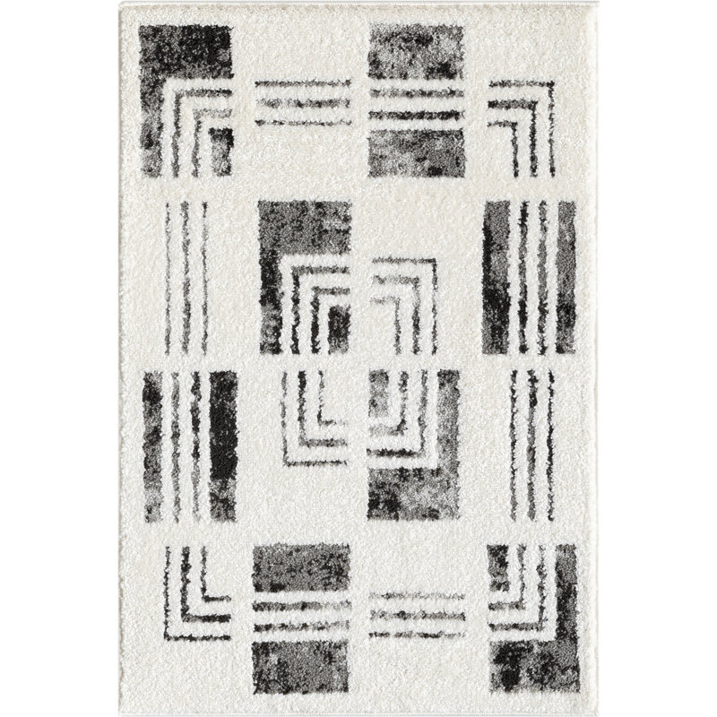 Abani Rugs Olessja Collection NOM140A Cream Grey Checkered Bordered Pattern Geometric Area Rug, Rectangle 2' x 3'