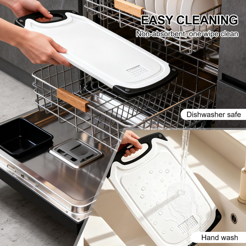 Planches à découper en plastique, ensemble de 3, sans BPA, compatibles avec le lave-vaisselle (blanches)