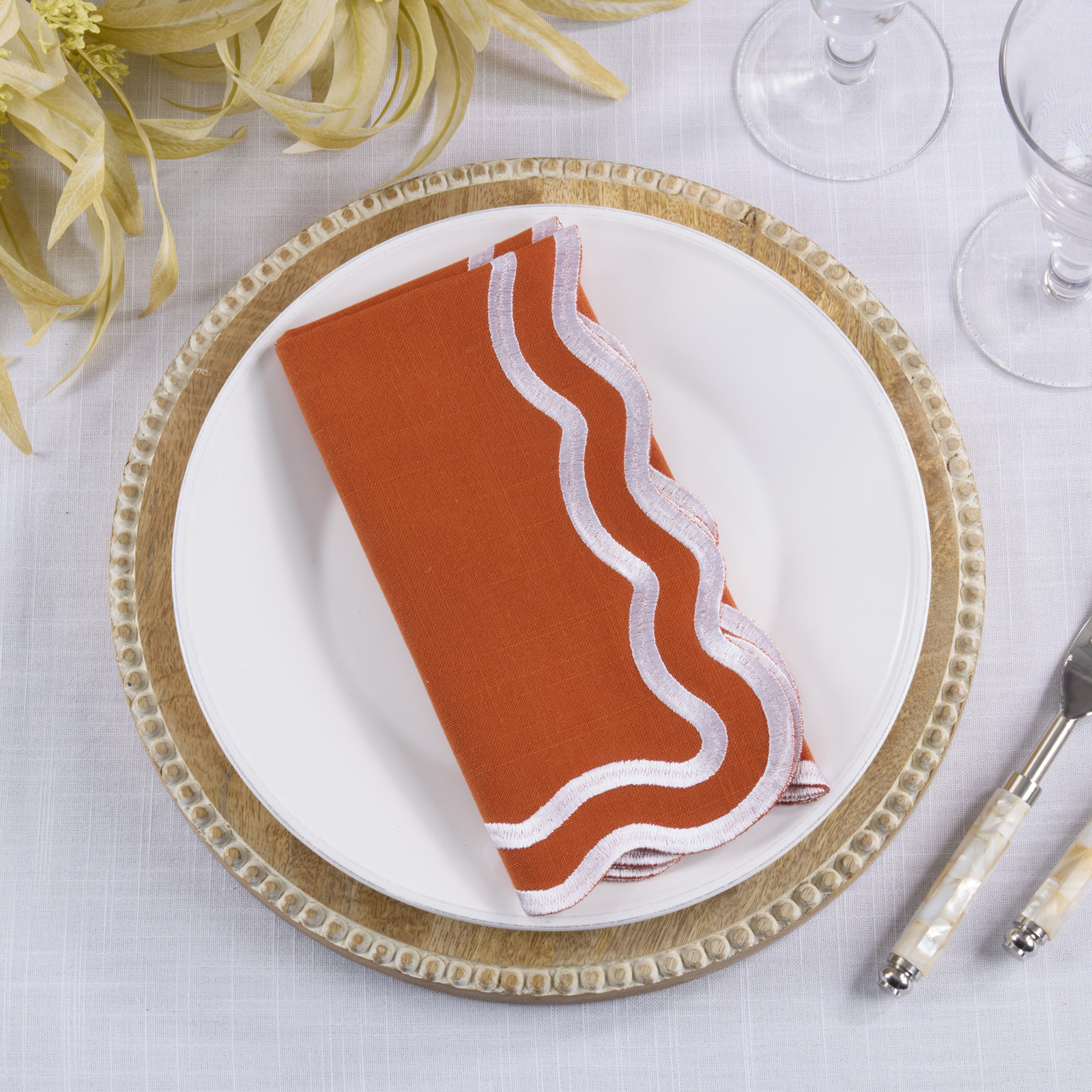 Scalloped Cotton Napkin, Pumpkin