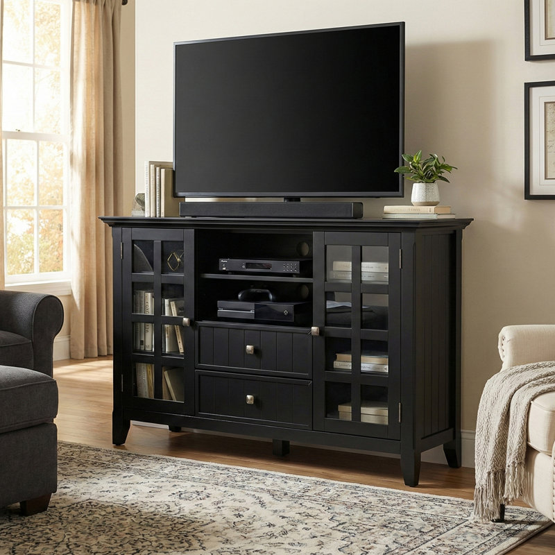 Acadian 53"W Solid Wood Transitional Tall TV Stand for TVs up to 60" with 2 Cabinets, 2 Drawers, and Adjustable Shelves