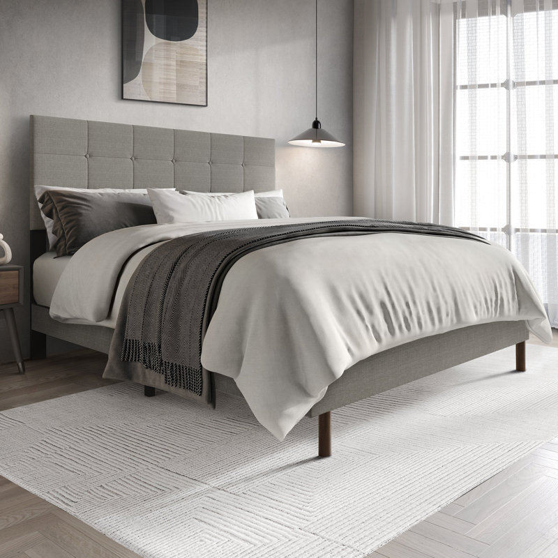 Linen Platform Bed , Light Gray, Full