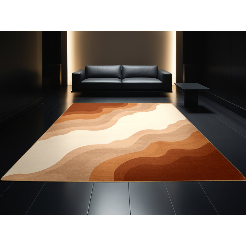 Tapis ombré bohème lavable à la machine en brun - reliure brun clair, Rond 4 pi
