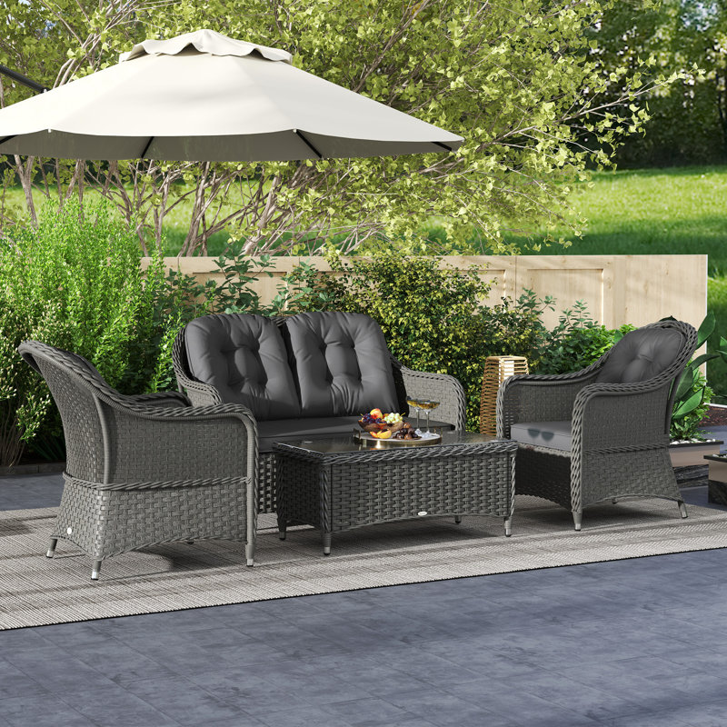 Wicker 4 - Person Garden Lounge Set, Grey, Light Grey