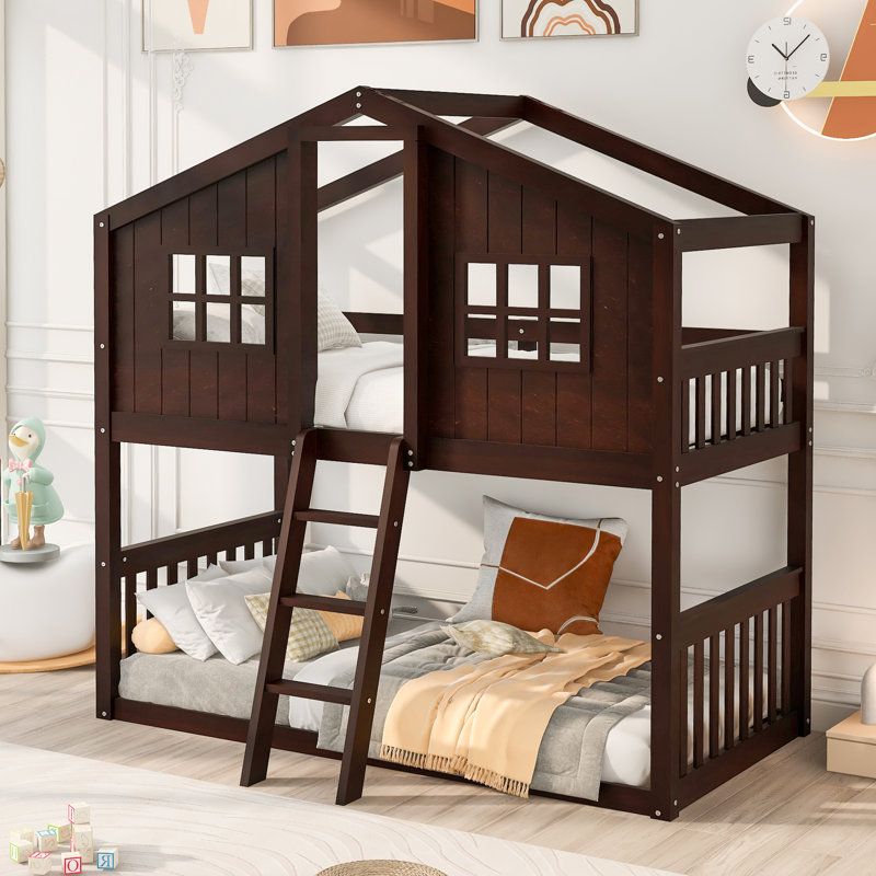 Twin Over Twin House-Shaped Bunk Bed, Espresso